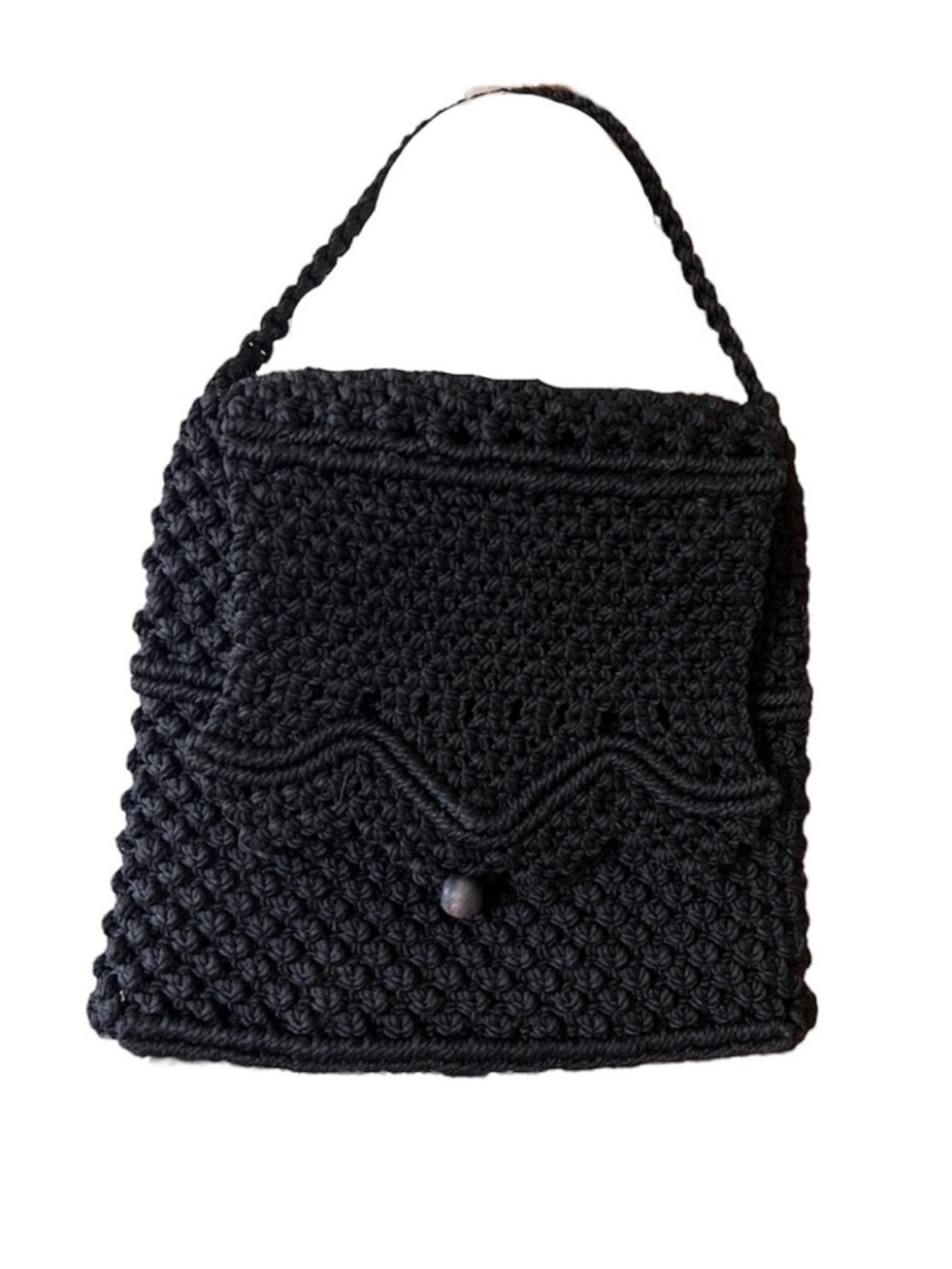 Vintage Black Macrame Crochet Shoulder Handbag  Boho Western Beach Casual